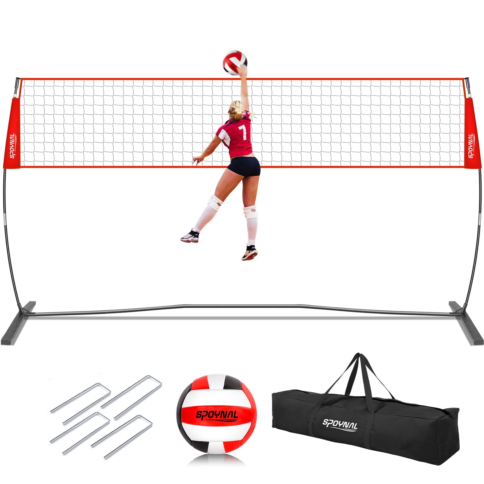 12FT/20FT Portable Volleyball Net Volleyball Net for Backyard Freestanding Volleyball Practice Net Outdoor Indoor Volleyball Training Set with Adjustable Height Carry Bag and Volleyball