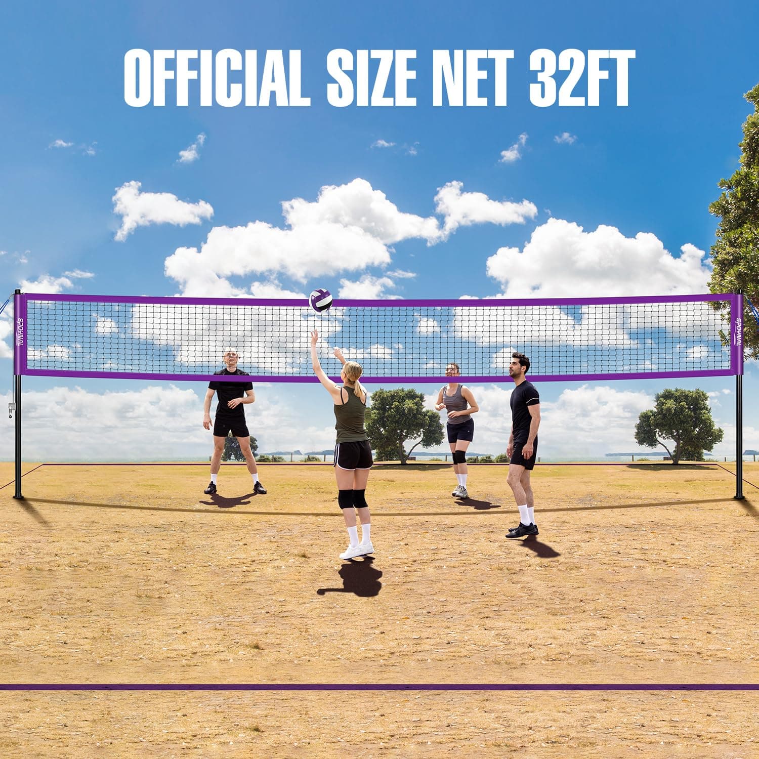 Outdoor Portable Volleyball Net Set with Adjustable Height Steel Poles, Volleyball, Anti-sag Winch System, Pump, Boundary Line, and Carry Bag for Backyard, Beach, Lawn alternate view