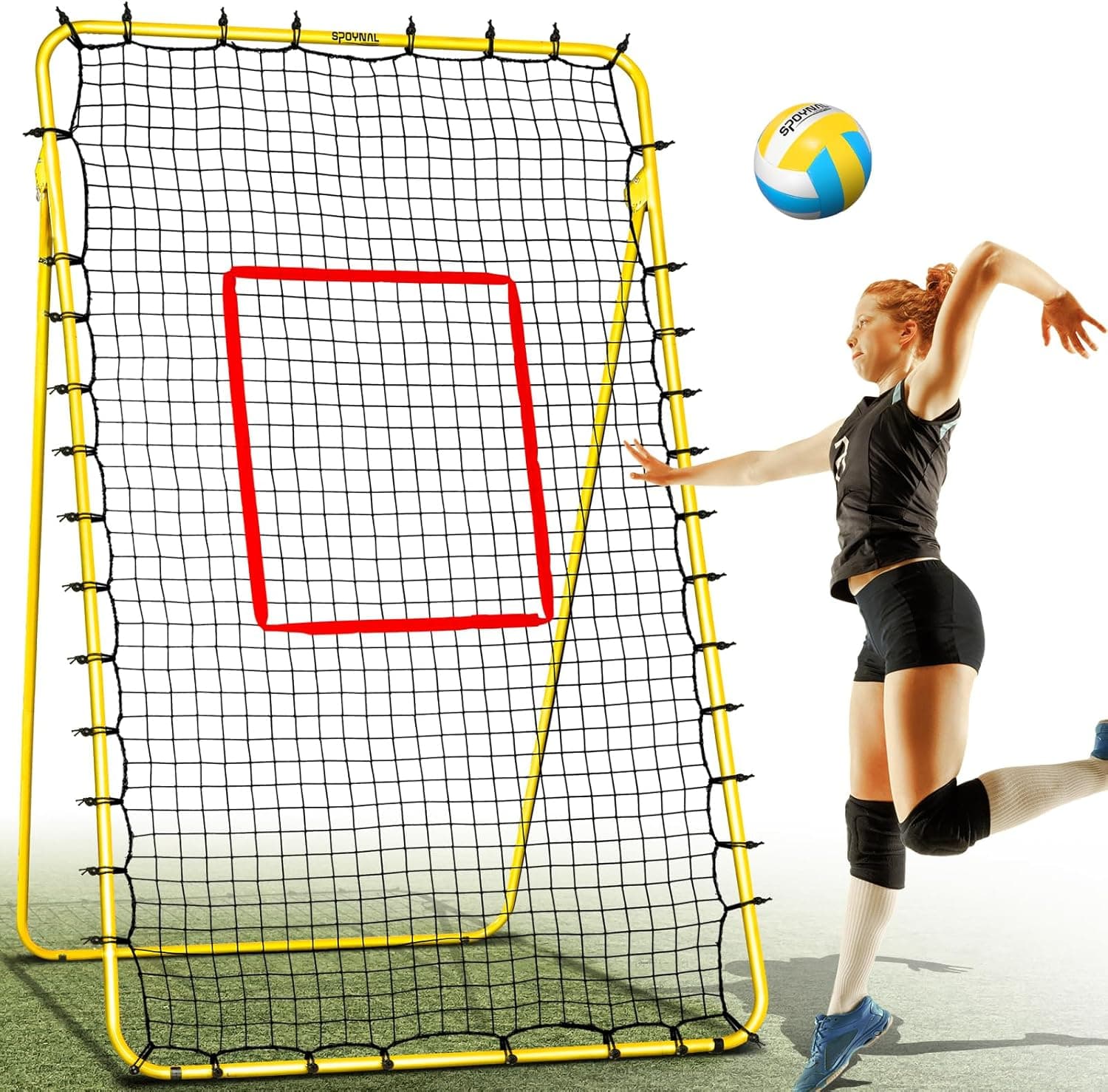 SPOYNAL Volleyball Rebounder Net, 4x7ft Volleyball Training Equipment, Adjustable Rebounder Net for Indoor Outdoor, 5 Modes Volley ball Training Net with Ground Pegs and PU Volley ball, Improve Skills
