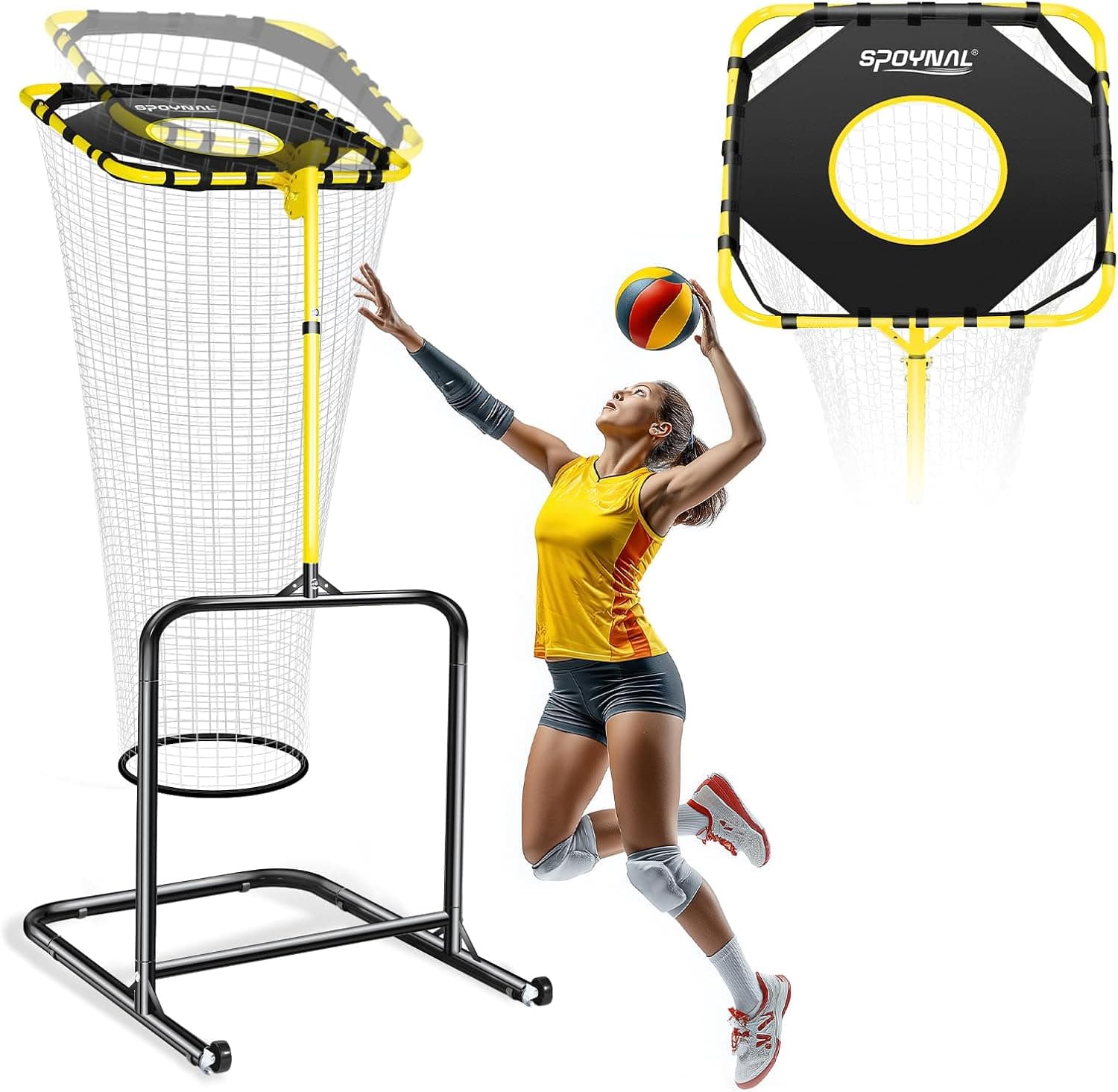 Volleyball Setter Training Net, Volleyball Training Equipment with 5 Adjustable Heights (4.6-10 FT), Serve Trainer Equipment with 7 Angles for Serving, Spiking & Setting Drills
