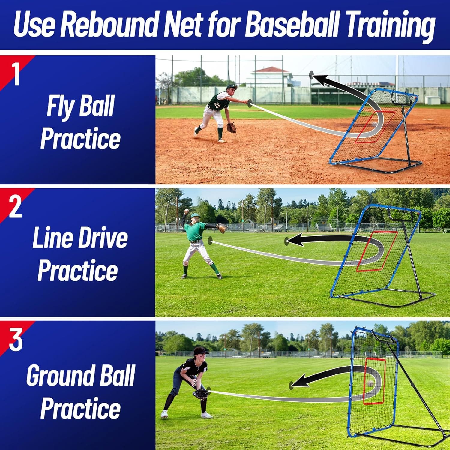 SPOYNAL Baseball Rebounder Net 4 x 4.5 FT Baseball Training Equipment Baseball Bounce Back Net with 5 Ball Return Angles Softball Pitching Net Fly Ball Line Drive Ground Ball Training Net for Fielding alternate view