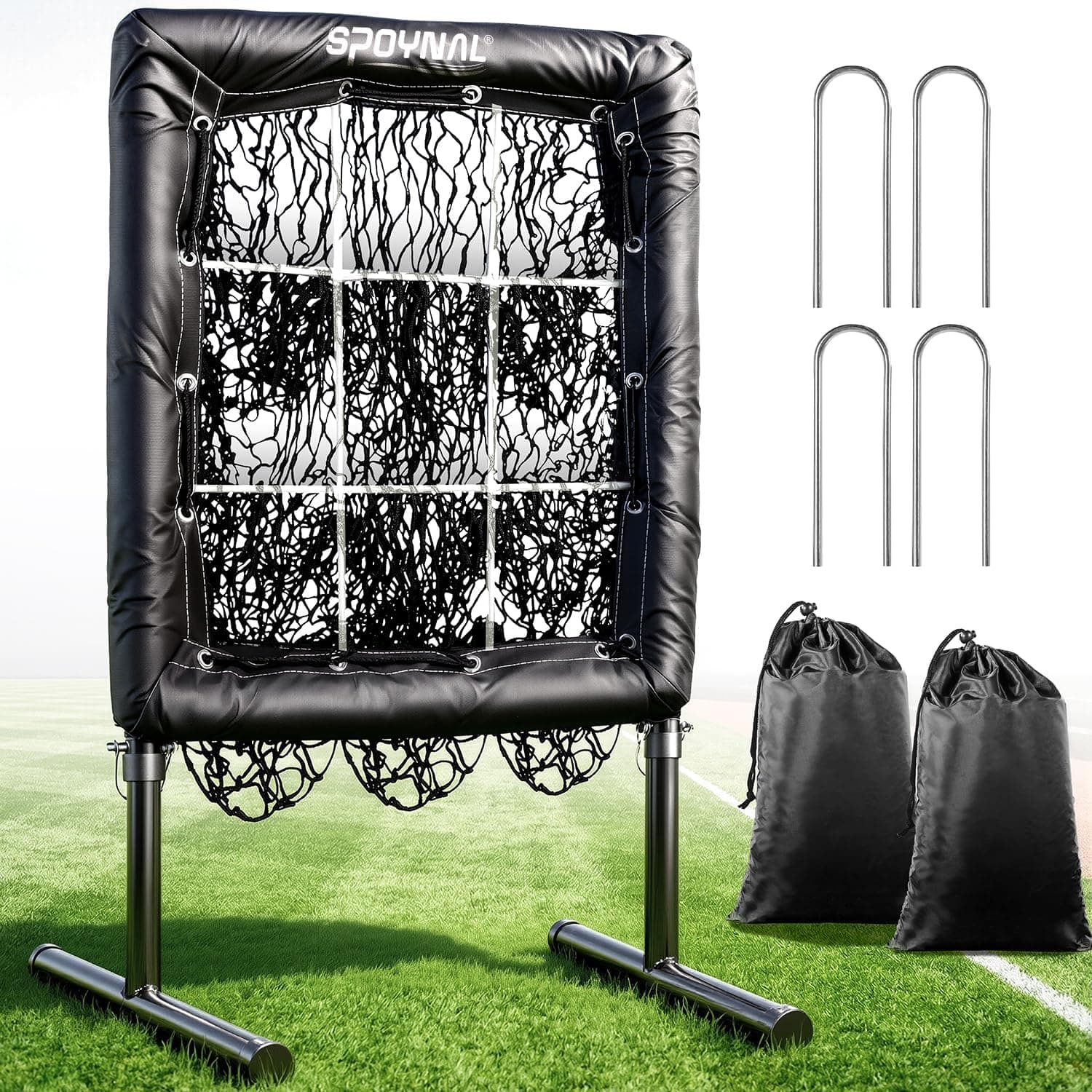 9 Hole Baseball Net, Pitching Net with Strike Zone - Adjustable Height Baseball & Softball Training Equipment, Portable Baseball Pitching Net with Sandbags, Ground Pegs