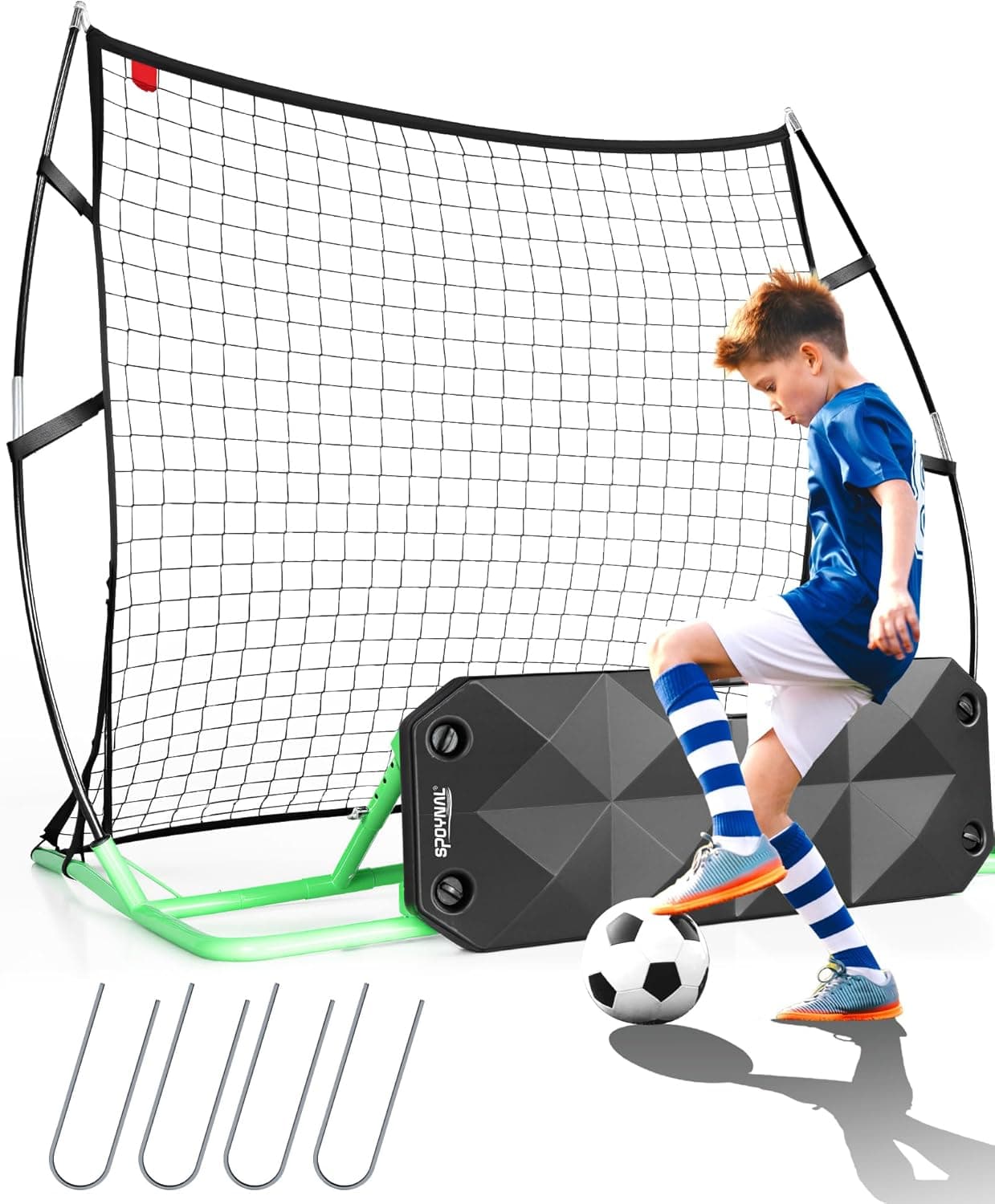SPOYNAL 2-in-1 Soccer Rebounder with Adjustable Dual-Sided Rebound Board, Soccer Rebounder Net for Passing, Volleys & Ground Drills, Soccer Training Rebound Net for Solo & Team Practice