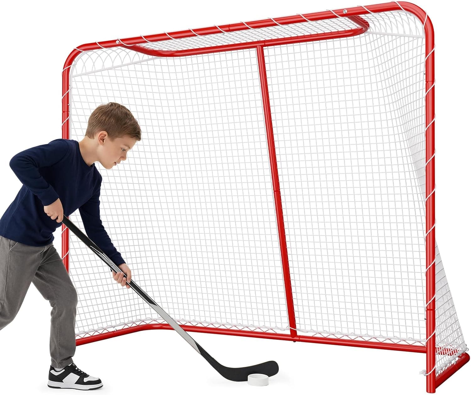 SPOYNAL 54” Street Hockey Goal Net – Steel Hockey Net for Street & Roller Hockey, Indoor Outdoor Hockey Training Goal for Backyard, Driveway & Garage Practice